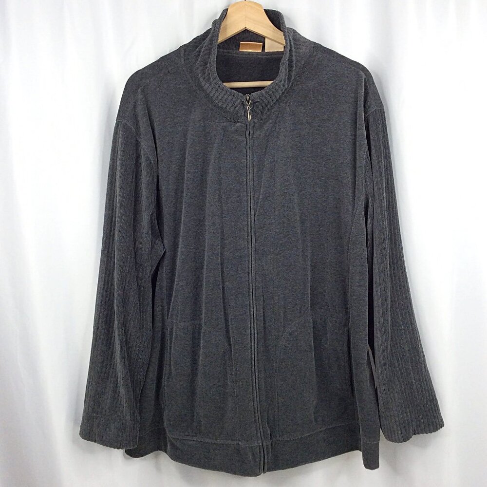Northcrest Velour Jacket Women's Plus Size 2X 20W/22W Gray Full‎ Zip